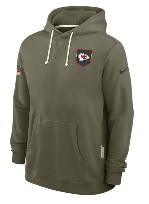 Nike Sweatshirts Adult Kansas City Chiefs Nike Olive 2025 Salute to Service Sideline Hooded Sweatshirt - Men's