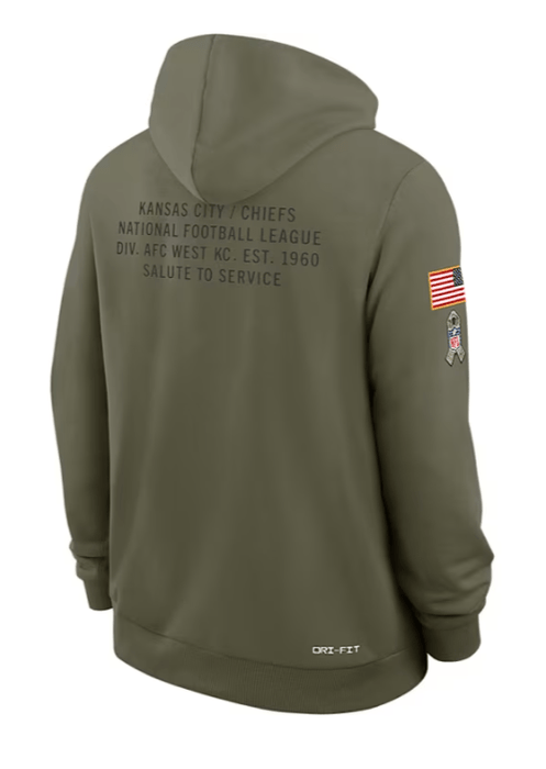 Nike Sweatshirts Adult Kansas City Chiefs Nike Olive 2025 Salute to Service Sideline Hooded Sweatshirt - Men's