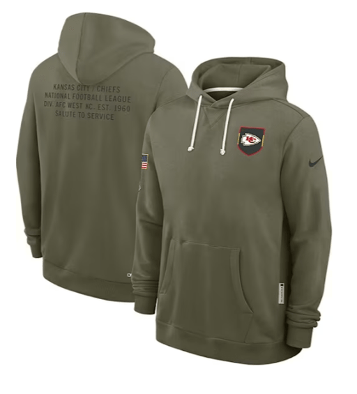 Nike Sweatshirts Adult Kansas City Chiefs Nike Olive 2025 Salute to Service Sideline Hooded Sweatshirt - Men's