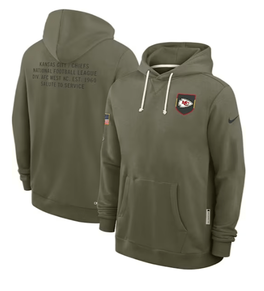 Nike Sweatshirts Adult Kansas City Chiefs Nike Olive 2025 Salute to Service Sideline Hooded Sweatshirt - Men's