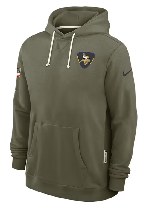 Nike Sweatshirts Adult Minnesota Vikings Nike Olive 2025 Salute to Service Sideline Hooded Sweatshirt - Men's