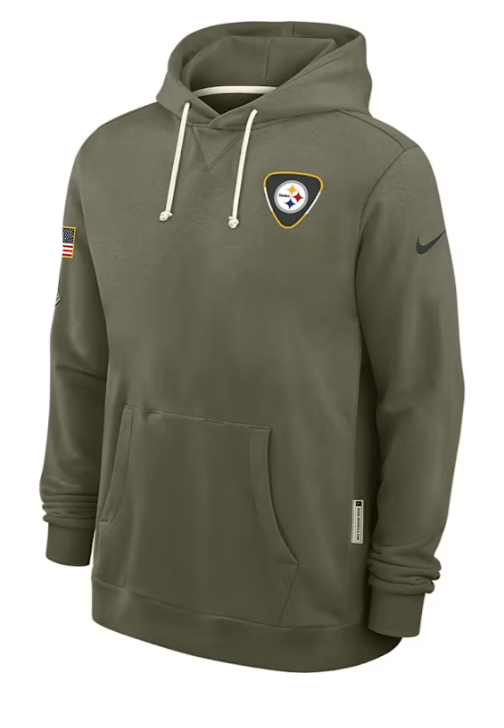 Nike Sweatshirts Adult Pittsburgh Steelers Nike Olive 2025 Salute to Service Sideline Hooded Sweatshirt - Men's