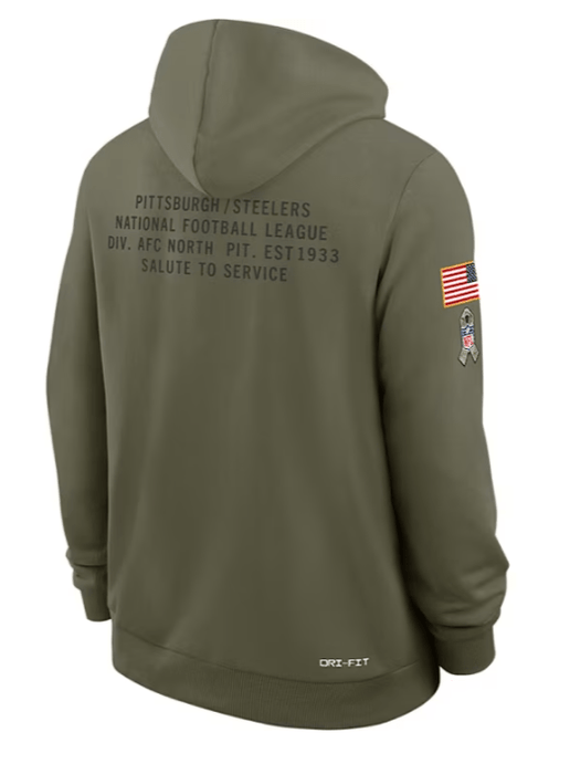 Nike Sweatshirts Adult Pittsburgh Steelers Nike Olive 2025 Salute to Service Sideline Hooded Sweatshirt - Men's