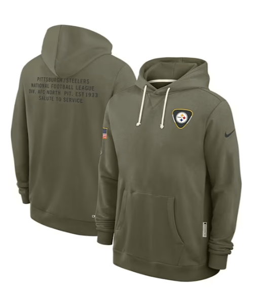 Nike Sweatshirts Adult Pittsburgh Steelers Nike Olive 2025 Salute to Service Sideline Hooded Sweatshirt - Men's