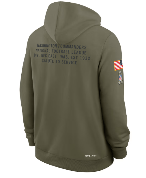 Nike Sweatshirts Adult Washington Commanders Nike Olive 2025 Salute to Service Sideline Hooded Sweatshirt - Men's