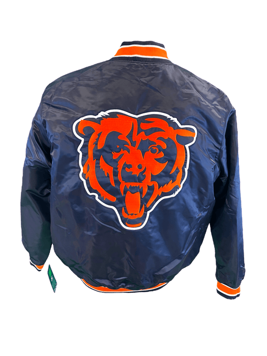 Adult Chicago Bears Starter Navy Heavy Full-Snap Satin Jacket - Men's