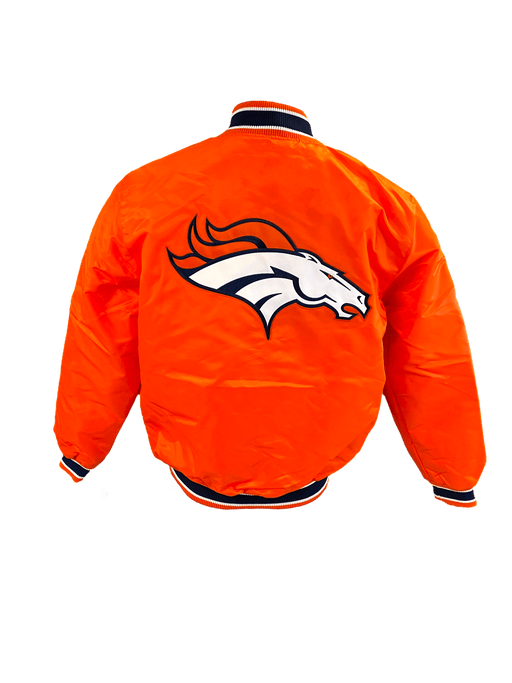 Adult Denver Broncos Starter Navy Heavy Full-Snap Satin Jacket - Men's