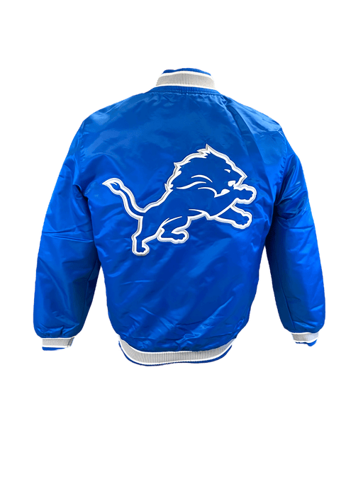 Starter Jacket Adult Detroit Lions Starter Blue Heavy Full-Snap Satin Jacket - Men's