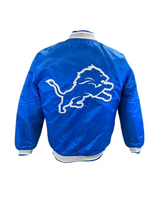 Starter Jacket Adult Detroit Lions Starter Blue Heavy Full-Snap Satin Jacket - Men's