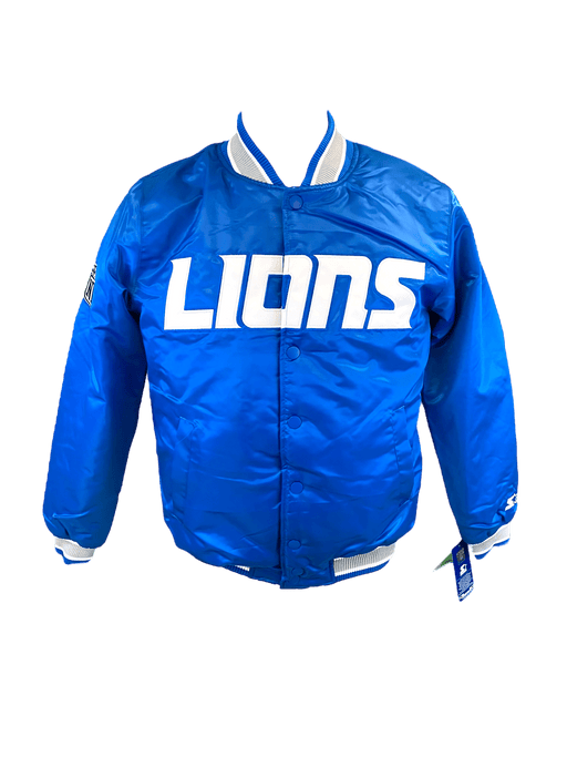 Starter Jacket Adult Detroit Lions Starter Blue Heavy Full-Snap Satin Jacket - Men's