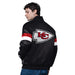 Starter Jacket Adult Kansas City Chiefs Starter Black Triple Option Varsity Satin Jacket - Men's
