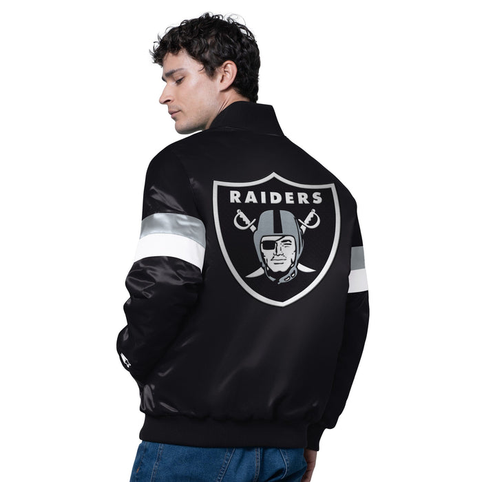 Starter Jacket Adult Las Vegas Raiders Starter Black Triple Option Varsity Satin Jacket - Men's
