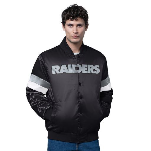 Starter Jacket Adult Las Vegas Raiders Starter Black Triple Option Varsity Satin Jacket - Men's