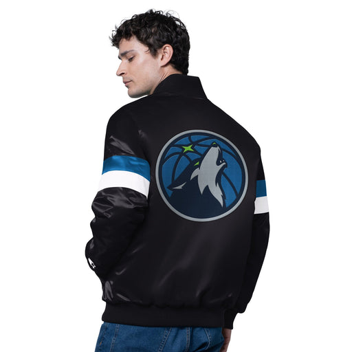 Starter Jacket Adult Minnesota Timberwolves Starter Black Triple Option Varsity Satin Jacket - Men's