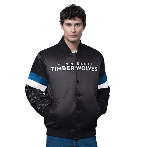 Starter Jacket Adult Minnesota Timberwolves Starter Black Triple Option Varsity Satin Jacket - Men's
