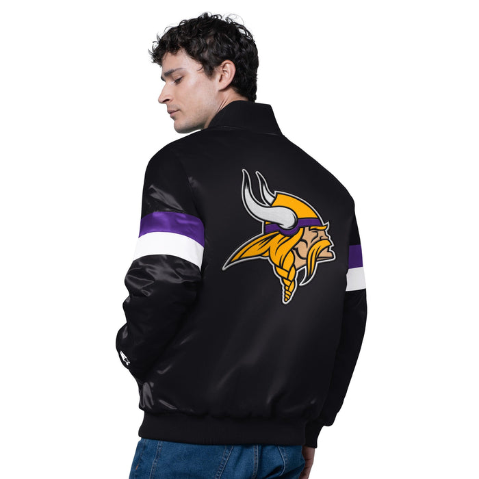 Starter Jacket Adult Minnesota Vikings Starter Black Triple Option Varsity Satin Jacket - Men's