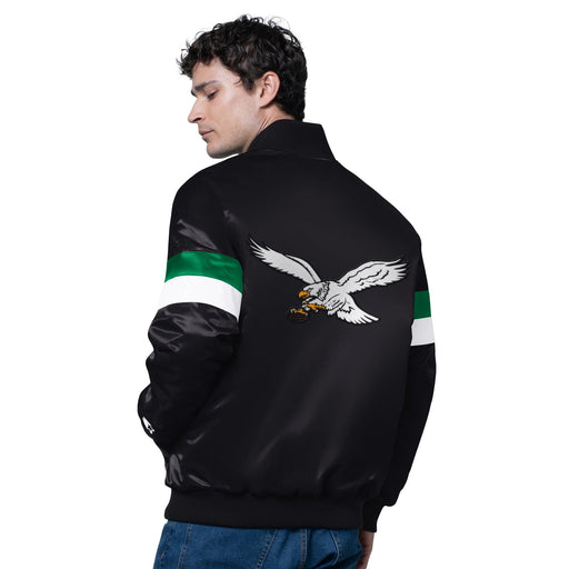 Starter Jacket Adult Philadelphia Eagles Starter Black Triple Option Varsity Satin Jacket - Men's