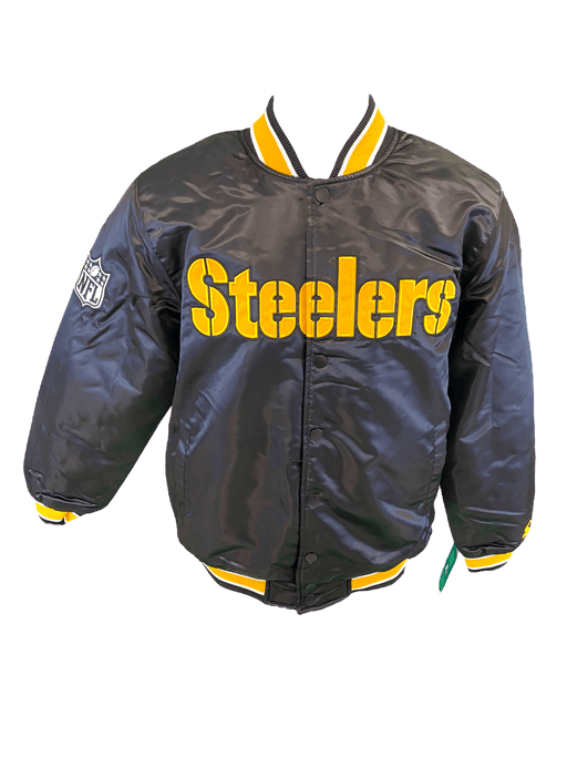 Adult Pittsburgh Steelers Starter Black Heavy Full-Snap Satin Jacket - Men's