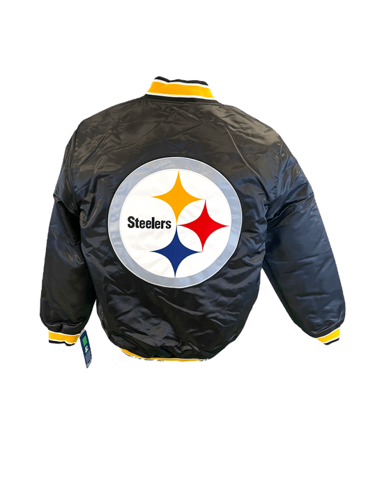 Adult Pittsburgh Steelers Starter Black Heavy Full-Snap Satin Jacket - Men's