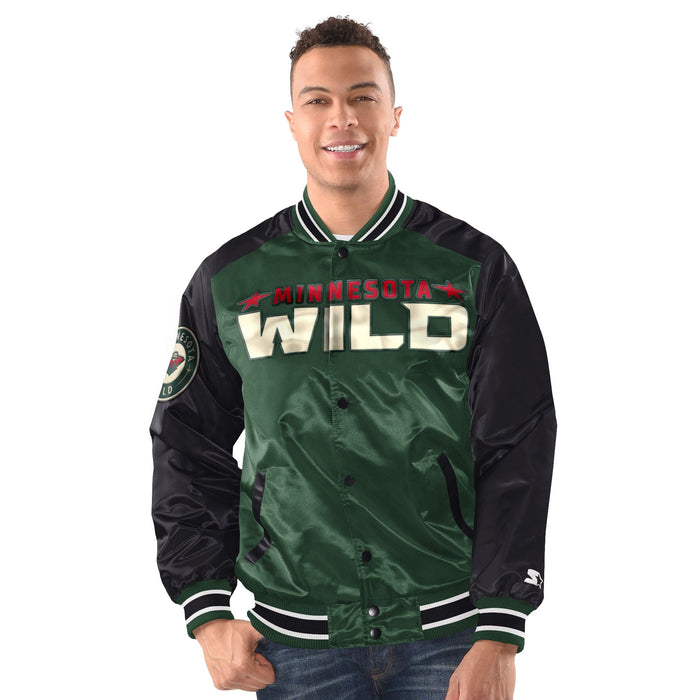 Starter Jacket Minnesota Wild Starter Green Varsity Lightweight Satin Jacket - Men's