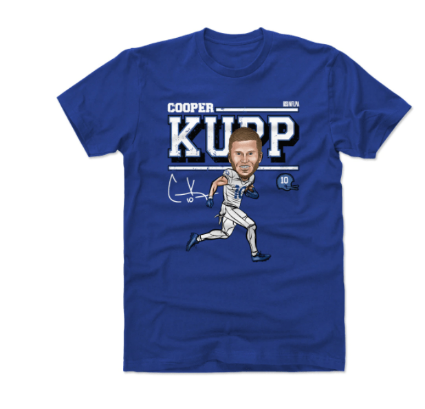 500 Level Men's Cooper Kupp Los Angeles Rams Cartoon Blue Player T-Shirt, M / Blue