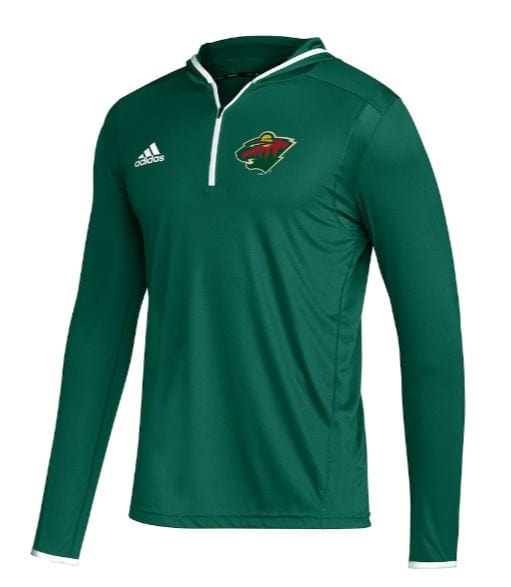 Fanatics Shirts Minnesota Wild adidas Green Team Long Sleeve Quarter-Zip Hoodie T-Shirt