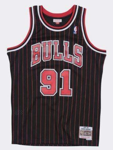 Dennis Rodman Pinstripe Black Chicago Bulls Jersey – South Bay Jerseys