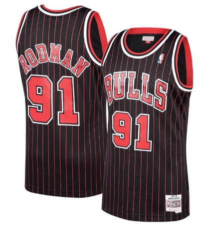 adidas - NBL Mens Dennis Rodman Size L Black / Pinstripe / Red / White (s)