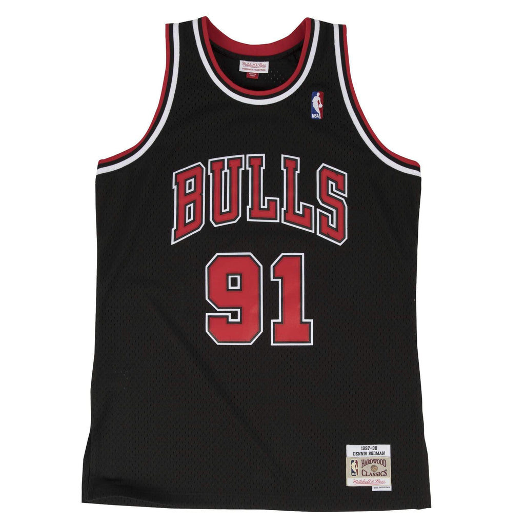 Chicago Bulls Dennis Rodman Black Red Swingman Jersey Mitchell & Ness —  Size L