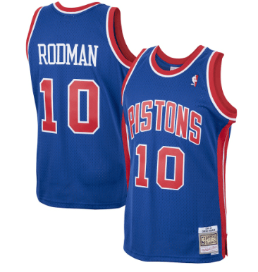 Men's Mitchell & Ness Dennis Rodman Blue/Red Detroit Pistons Hardwood Classics 1988/89 Split Swingman Jersey Size: Small