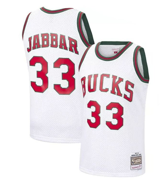 Mitchell & Ness Adult Jersey Kareem Abdul-Jabbar Milwaukee Bucks Mitchell & Ness 71-72 White Throwback Swingman Jersey