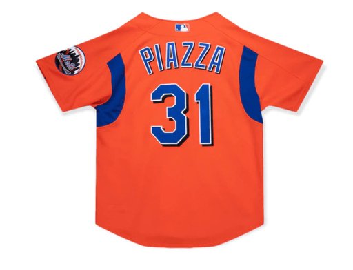 Men's New York Mets Mike Piazza Mitchell & Ness Orange Cooperstown  Collection Mesh Batting Practice Button-Up Jersey