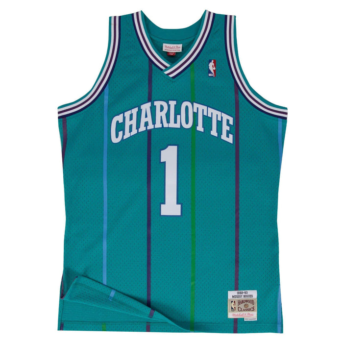 Mitchell & Ness Adult Jersey Muggsy Bogues Charlotte Hornets Mitchell & Ness Teal Throwback Swingman Jersey