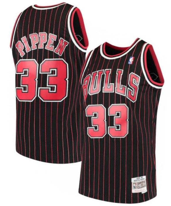 Mitchell & Ness Adult Jersey Scottie Pippen Chicago Bulls Black Pinstripe Mitchell & Ness Throwback Swingman Jersey