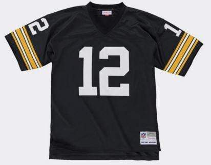 Men's Mitchell & Ness Terry Bradshaw Black/Gold Pittsburgh Steelers 1976 Split Legacy Replica Jersey Size: Extra Large