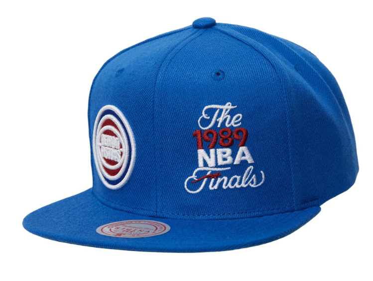 Men's Detroit Pistons Snapback | Mitchell & Ness 1989 NBA Finals Blue Dual Whammy Snapback Hat