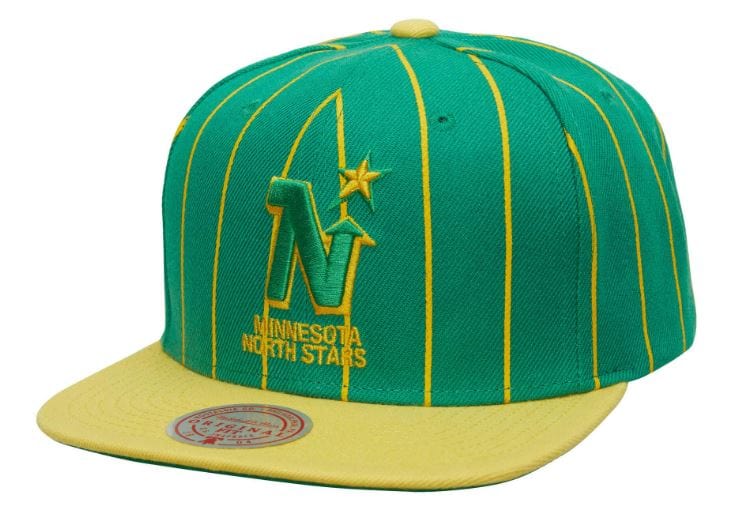 Mitchell & Ness Snapback Hat OSFM / Blue Minnesota North Stars Mitchell & Ness Green Team Pinstripe Adjustable Snapback Hat