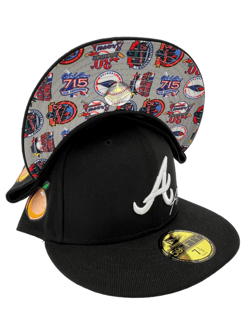 New Era Fitted Hat Atlanta Braves New Era Custom 59Fifty Black UV Logos Patch Fitted Hat