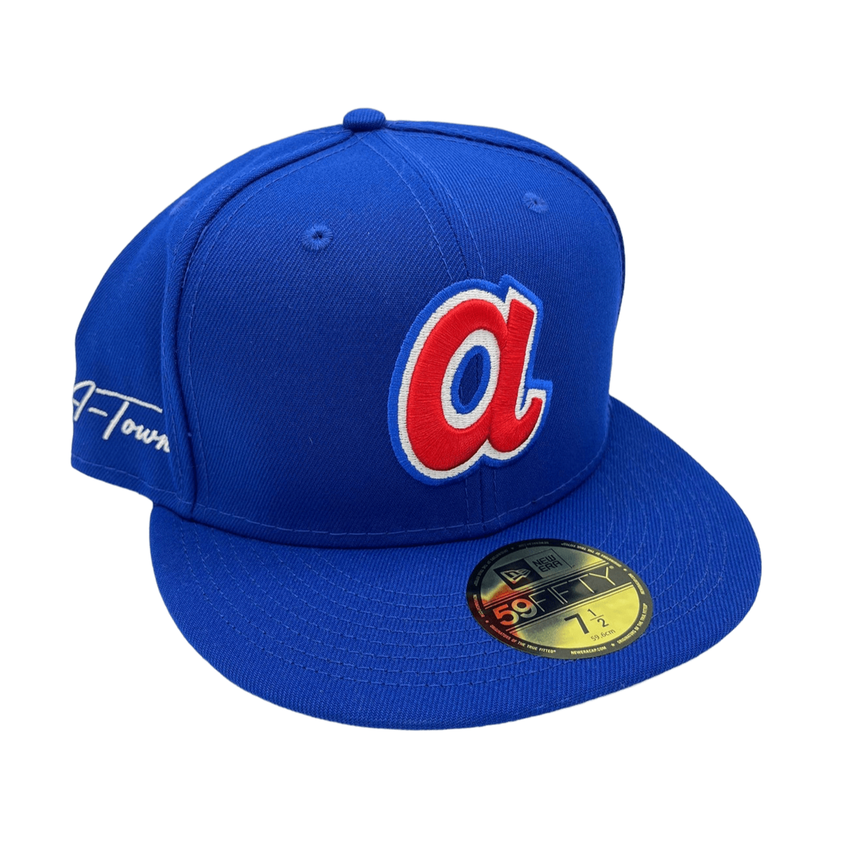 Atlanta Braves New Era Custom 59FIFTY Blue Logo Sweatband Fitted Hat, 7 3/4 / Blue