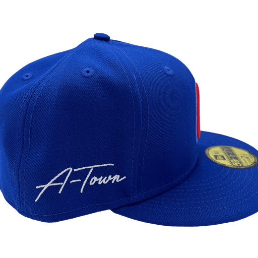 New Era Fitted Hat Atlanta Braves New Era Custom 59Fifty Blue Logo Sweatband Fitted Hat