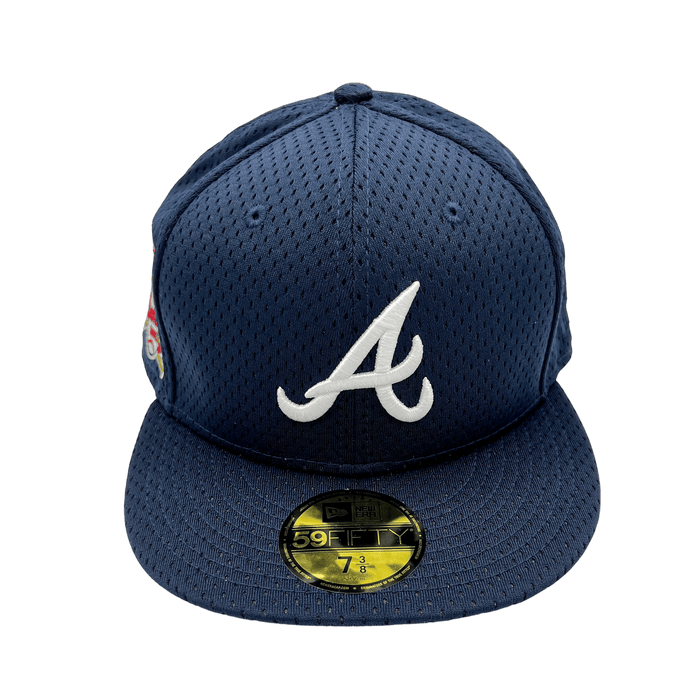New Era Fitted Hat Atlanta Braves New Era Custom Navy Mesh Ninties Side Patch 59FIFTY Fitted Hat