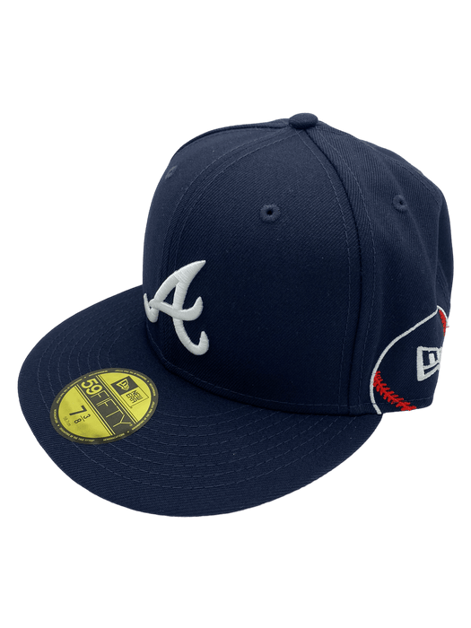 New Era Fitted Hat Atlanta Braves New Era Custom Navy Patches All Over 59FIFTY Fitted Hat