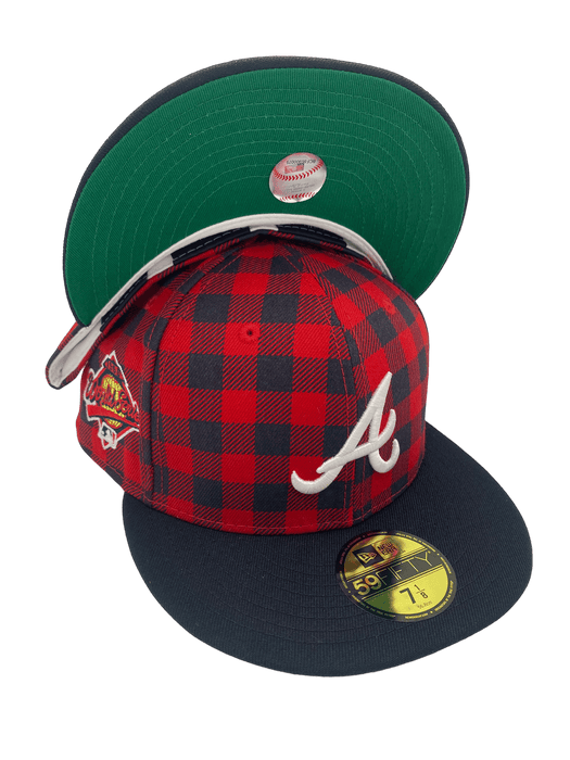 New Era Fitted Hat Atlanta Braves New Era Plaid Top Custom Side Patch 59FIFTY Fitted Hat