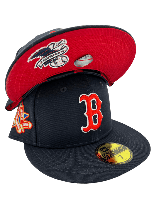 New Era Fitted Hat Boston Red Sox New Era Custom 59Fifty Navy Visor Patch Fitted Hat