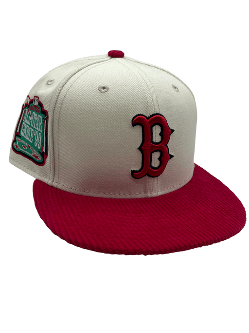 New Era Fitted Hat Boston Red Sox New Era Custom Corduroy Brim Cream 59FIFTY Fitted Hat
