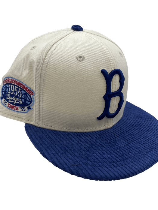 New Era Fitted Hat Brooklyn Dodgers New Era Custom Corduroy Brim Cream 59FIFTY Fitted Hat