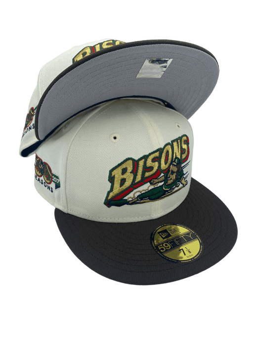 New Era Fitted Hat Buffalo Bisons New Era Cream Chrome Dome 2.0 Custom Side Patch 59FIFTY Fitted Hat