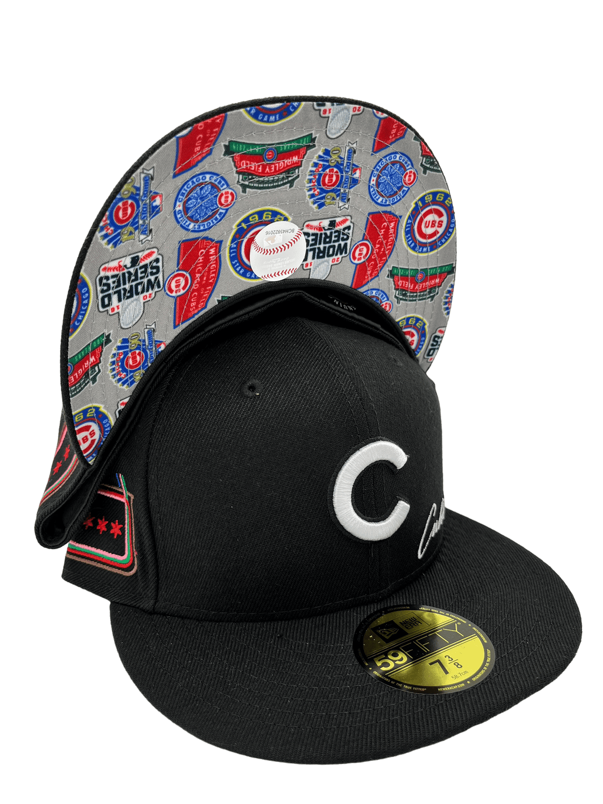 Chicago Cubs New Era Custom 59FIFTY Black UV Logos Patch Fitted Hat, 7 1/2 / Black
