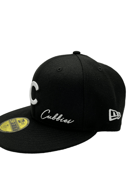 New Era Fitted Hat Chicago Cubs New Era Custom 59Fifty Black UV Logos Patch Fitted Hat