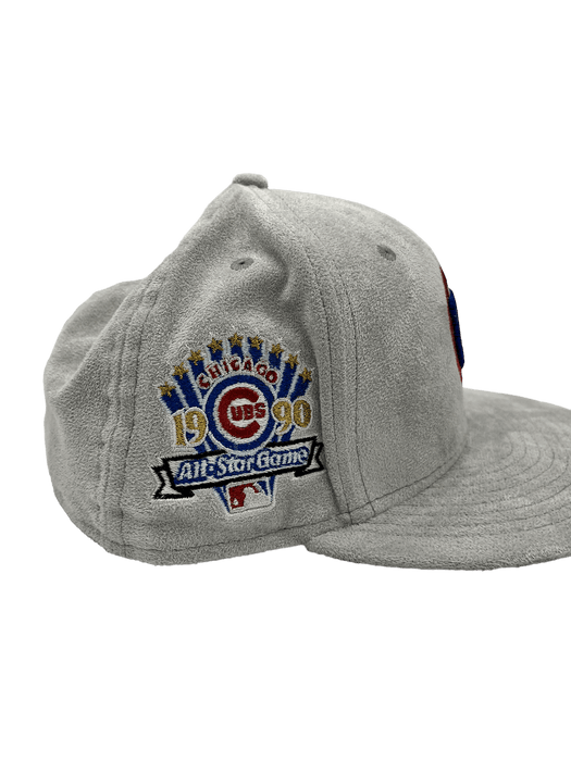 New Era Fitted Hat Chicago Cubs New Era Custom 59Fifty Gray Metallic Suede Patch Fitted Hat